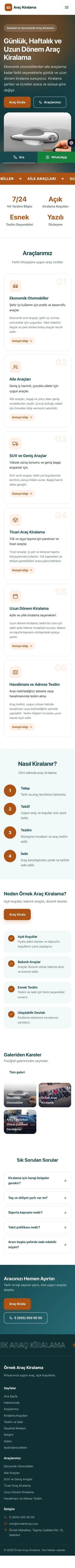 Hareketli Tasarım – Rent a Car Web Sitesi mobil görünümü