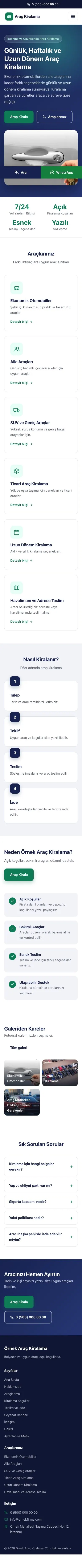 Klasik Lacivert Turkuaz – Rent a Car Web Sitesi mobil görünümü