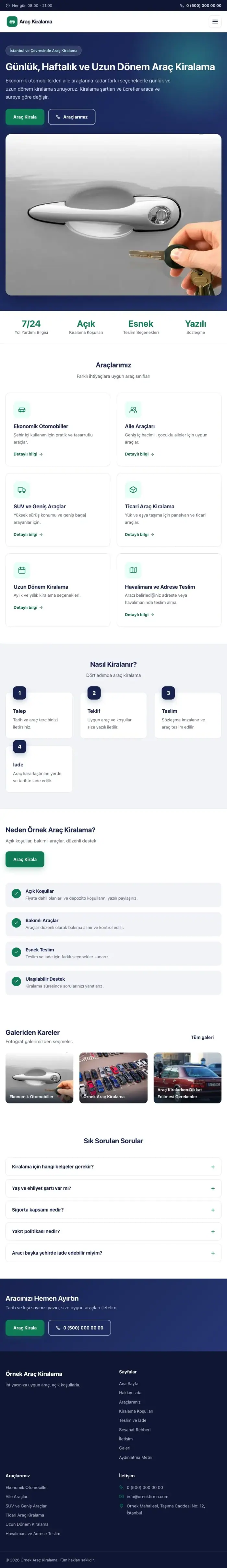 Klasik Lacivert Turkuaz – Rent a Car Web Sitesi tablet görünümü