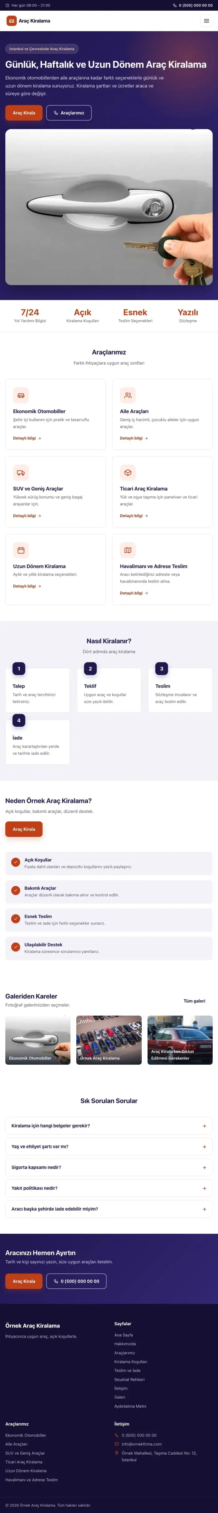 Klasik Lacivert Turuncu – Rent a Car Web Sitesi tablet görünümü