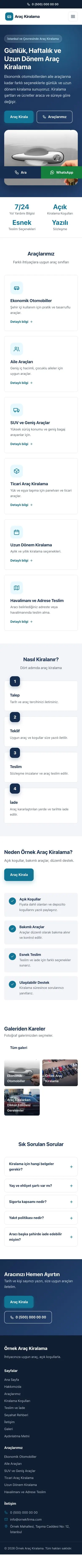 Klasik Mavi Turkuaz – Rent a Car Web Sitesi mobil görünümü