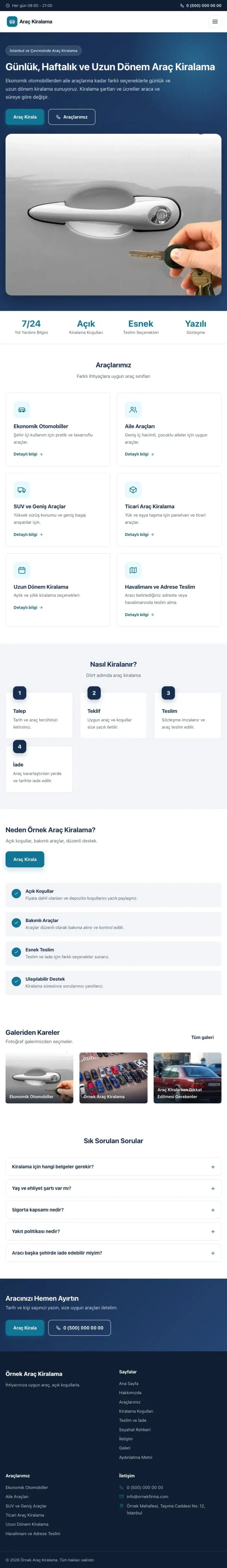 Klasik Mavi Turkuaz – Rent a Car Web Sitesi tablet görünümü