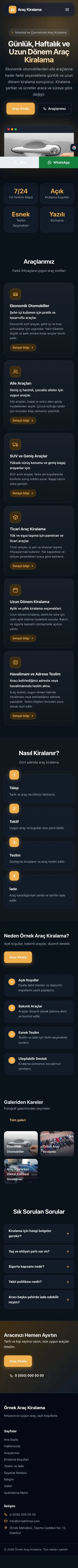Koyu Modern Mavi Turuncu – Rent a Car Web Sitesi mobil görünümü