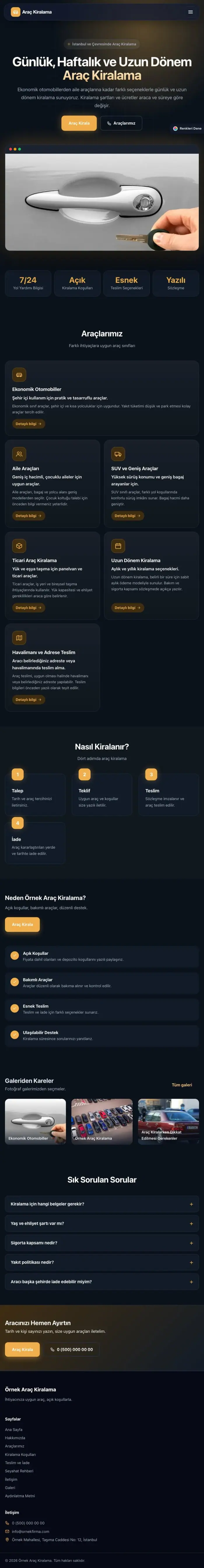 Koyu Modern Mavi Turuncu – Rent a Car Web Sitesi tablet görünümü