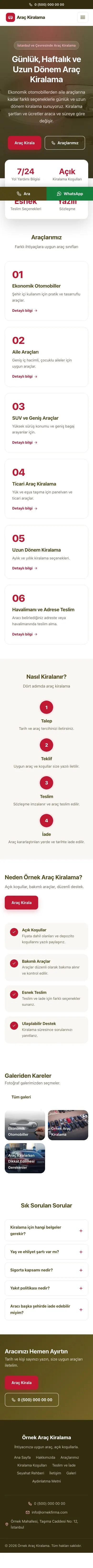 Merkez Zeytin Kırmızı – Rent a Car Web Sitesi mobil görünümü
