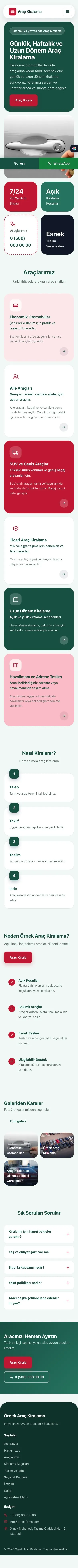 Mozaik Petrol Kırmızı – Rent a Car Web Sitesi mobil görünümü