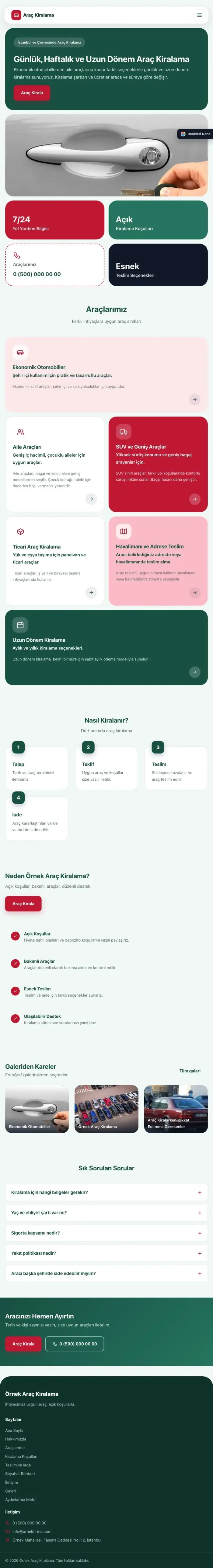 Mozaik Petrol Kırmızı – Rent a Car Web Sitesi tablet görünümü