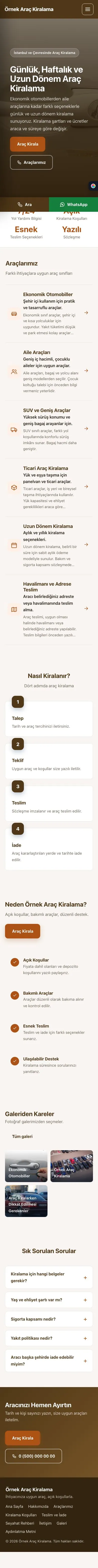 Sol Menü Kahve Turuncu – Rent a Car Web Sitesi mobil görünümü