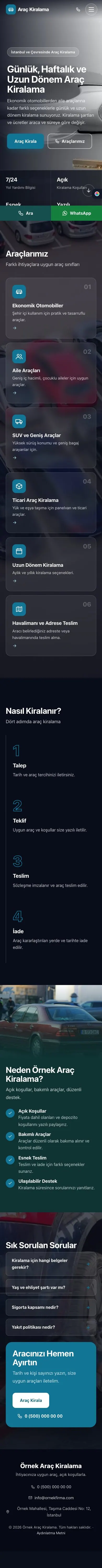 Tam Ekran Petrol Turkuaz – Rent a Car Web Sitesi mobil görünümü