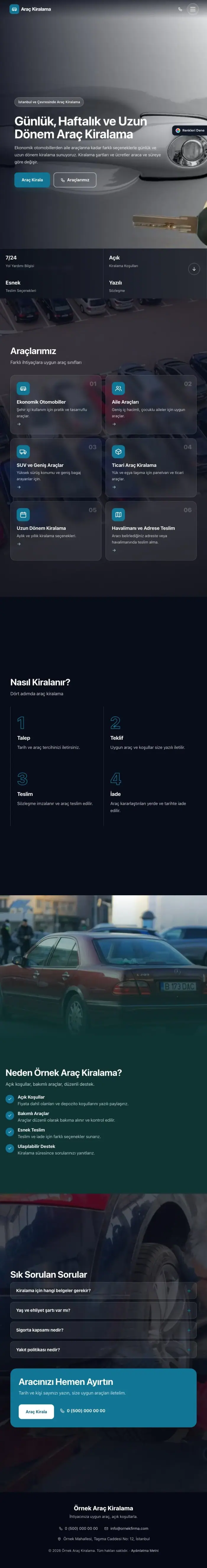 Tam Ekran Petrol Turkuaz – Rent a Car Web Sitesi tablet görünümü