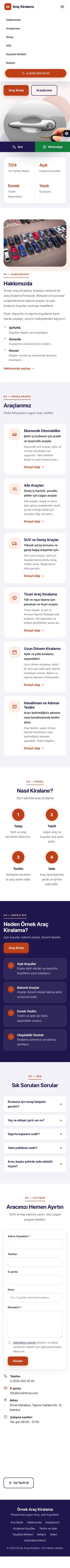 Tek Sayfa Lacivert Turuncu – Rent a Car Web Sitesi mobil görünümü