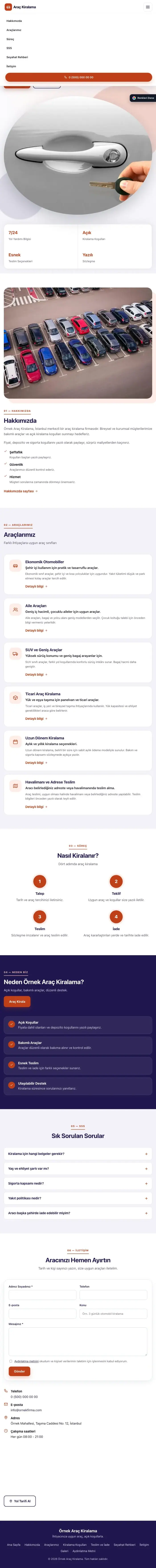 Tek Sayfa Lacivert Turuncu – Rent a Car Web Sitesi tablet görünümü