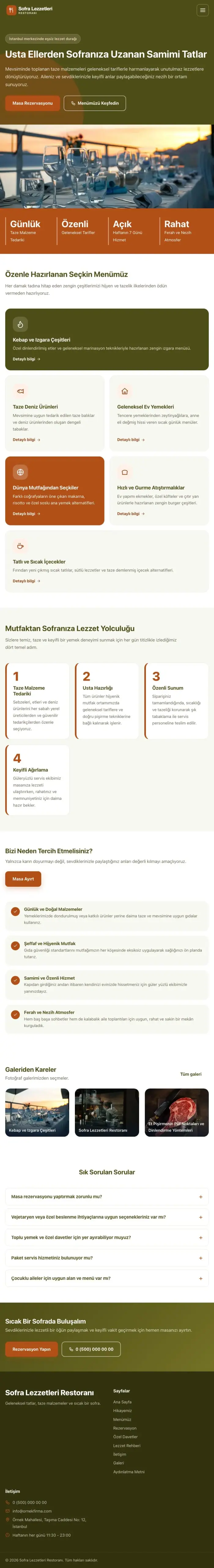 Blok Zeytin Turuncu – Restoran Web Sitesi tablet görünümü