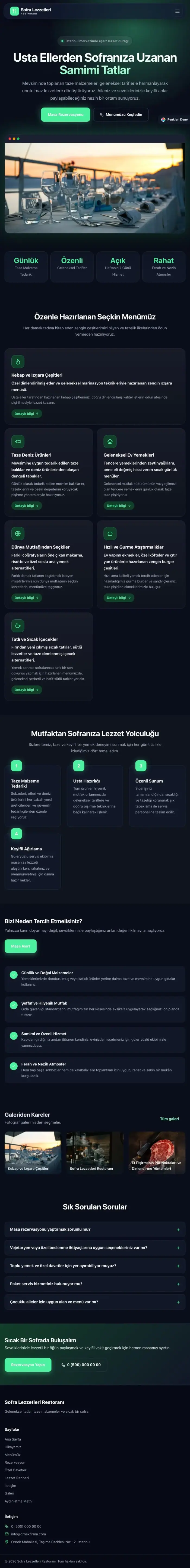 Koyu Modern Mavi Yeşil – Restoran Web Sitesi tablet görünümü