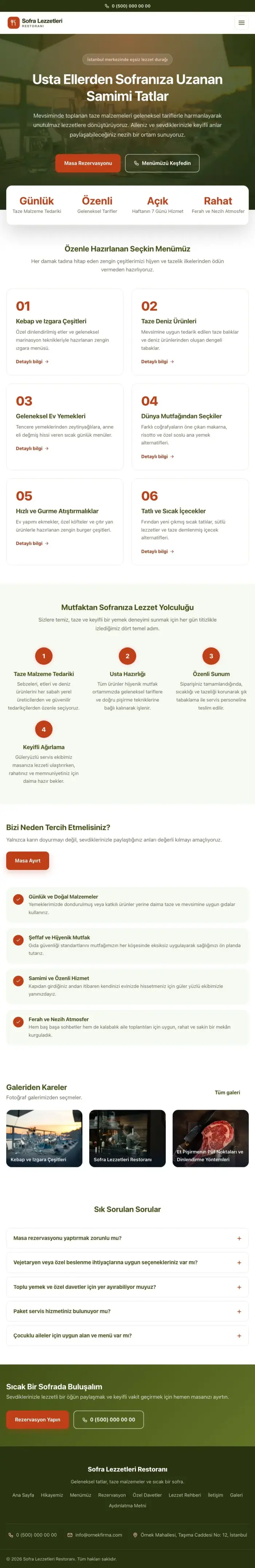 Merkez Yeşil Turuncu – Restoran Web Sitesi tablet görünümü