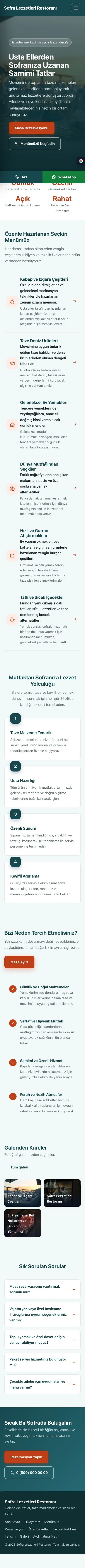 Sol Menü Petrol Turuncu – Restoran Web Sitesi mobil görünümü