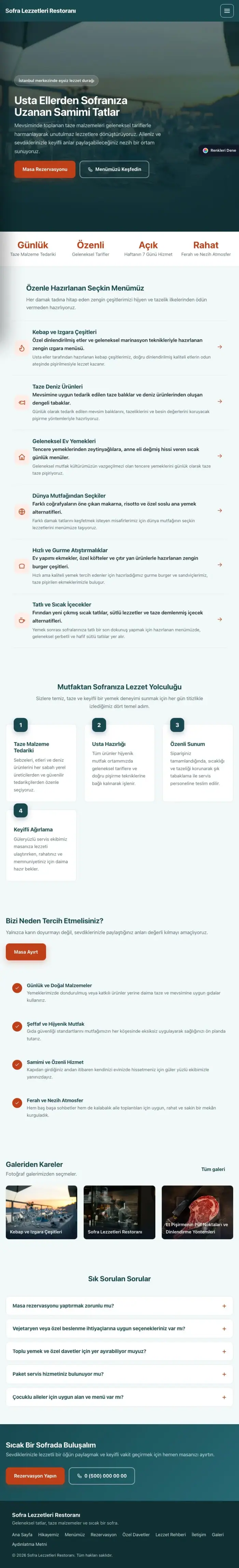 Sol Menü Petrol Turuncu – Restoran Web Sitesi tablet görünümü