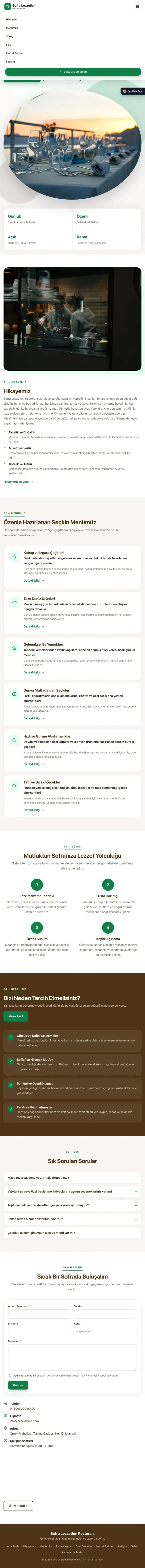 Tek Sayfa Kahve Yeşil – Restoran Web Sitesi tablet görünümü