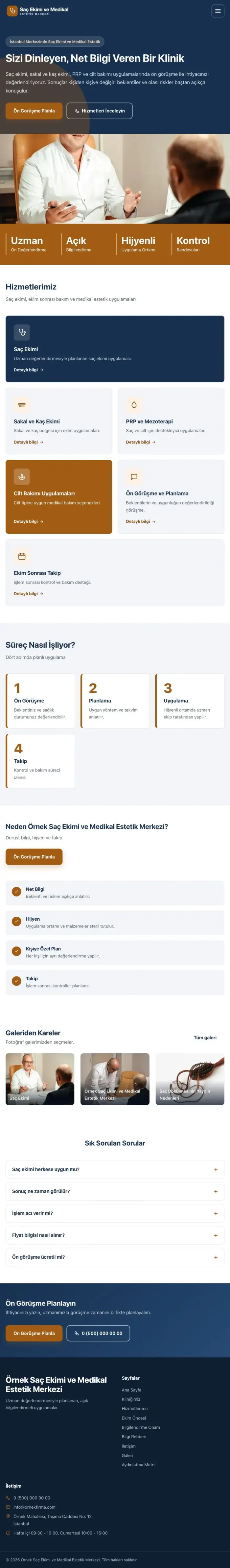 Blok Mavi Turuncu – Saç Ekimi ve Medikal Estetik Web Sitesi tablet görünümü