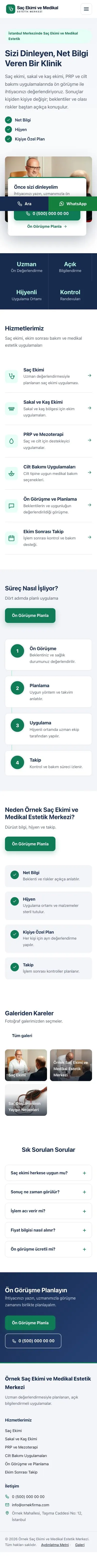 Bölünmüş Mavi Turkuaz II – Saç Ekimi ve Medikal Estetik Web Sitesi mobil görünümü