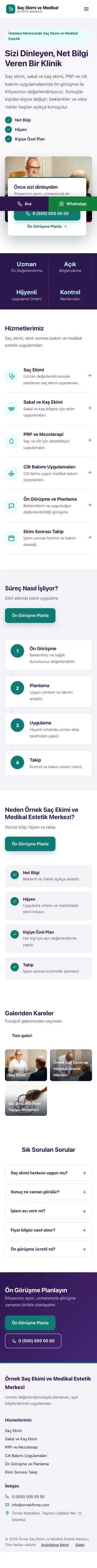 Bölünmüş Mor Turkuaz – Saç Ekimi ve Medikal Estetik Web Sitesi mobil görünümü