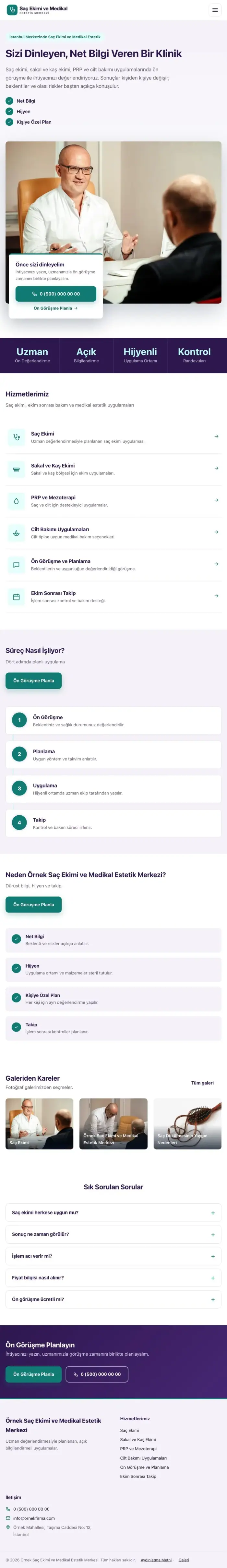 Bölünmüş Mor Turkuaz – Saç Ekimi ve Medikal Estetik Web Sitesi tablet görünümü