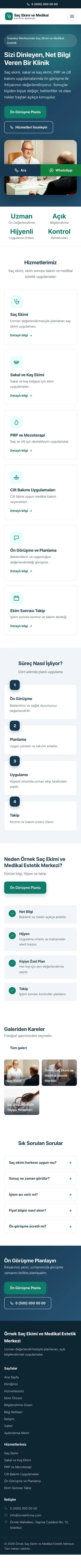 Klasik Mavi Turkuaz – Saç Ekimi ve Medikal Estetik Web Sitesi mobil görünümü