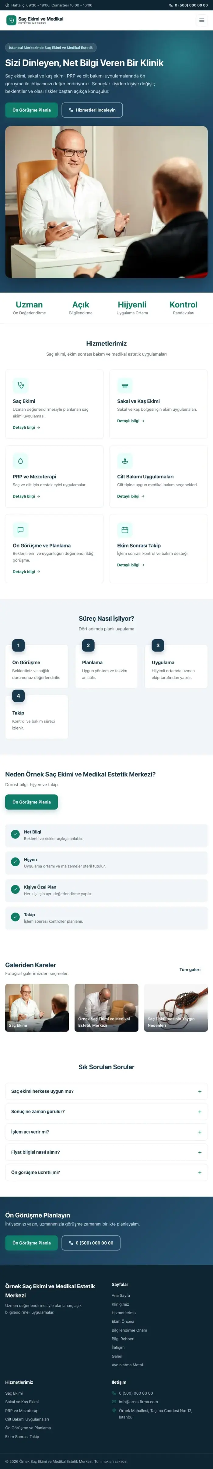 Klasik Mavi Turkuaz – Saç Ekimi ve Medikal Estetik Web Sitesi tablet görünümü