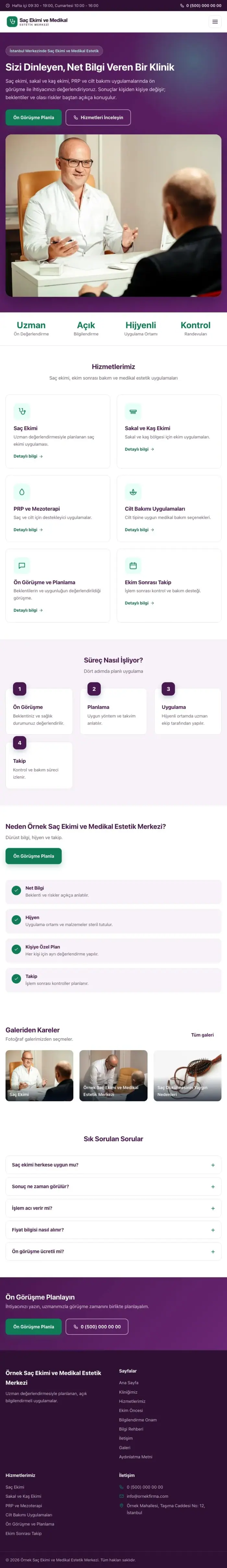 Klasik Mor Turkuaz – Saç Ekimi ve Medikal Estetik Web Sitesi tablet görünümü