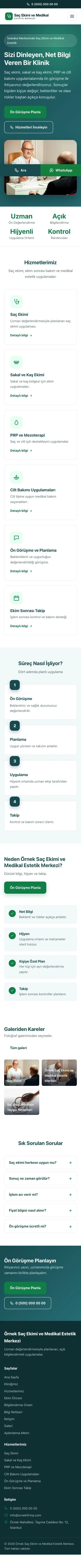 Klasik Petrol Yeşil – Saç Ekimi ve Medikal Estetik Web Sitesi mobil görünümü