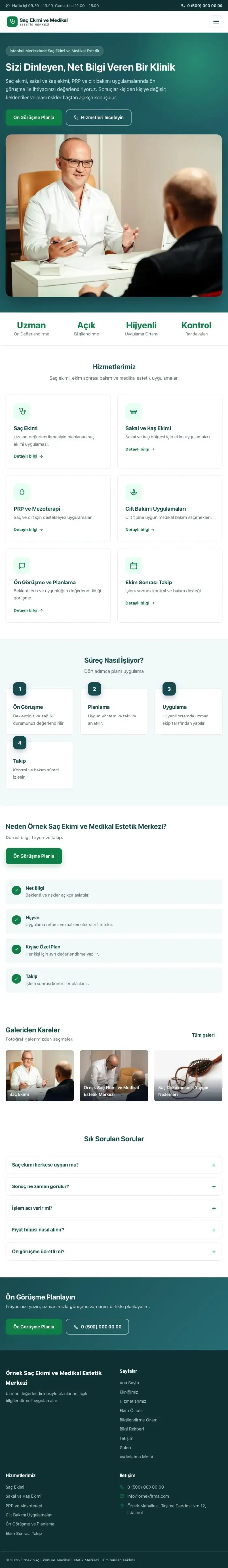 Klasik Petrol Yeşil – Saç Ekimi ve Medikal Estetik Web Sitesi tablet görünümü