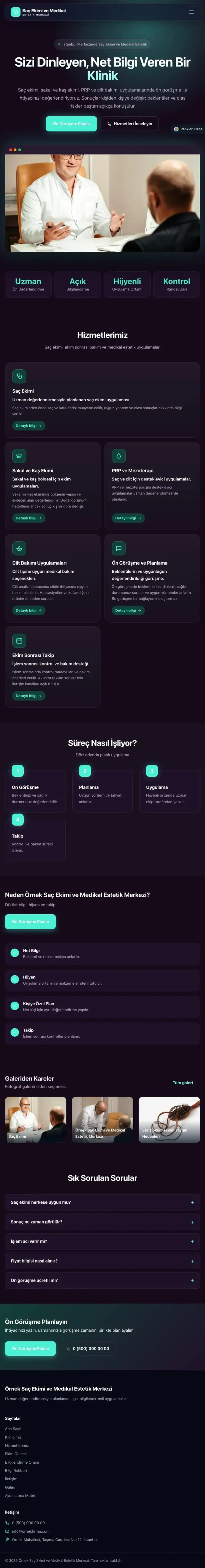 Koyu Modern Mor Turkuaz – Saç Ekimi ve Medikal Estetik Web Sitesi tablet görünümü