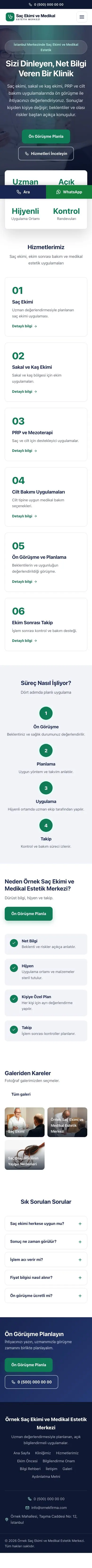 Merkez Lacivert Turkuaz – Saç Ekimi ve Medikal Estetik Web Sitesi mobil görünümü