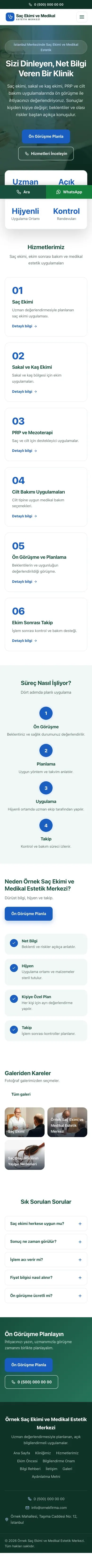 Merkez Petrol Mavi – Saç Ekimi ve Medikal Estetik Web Sitesi mobil görünümü