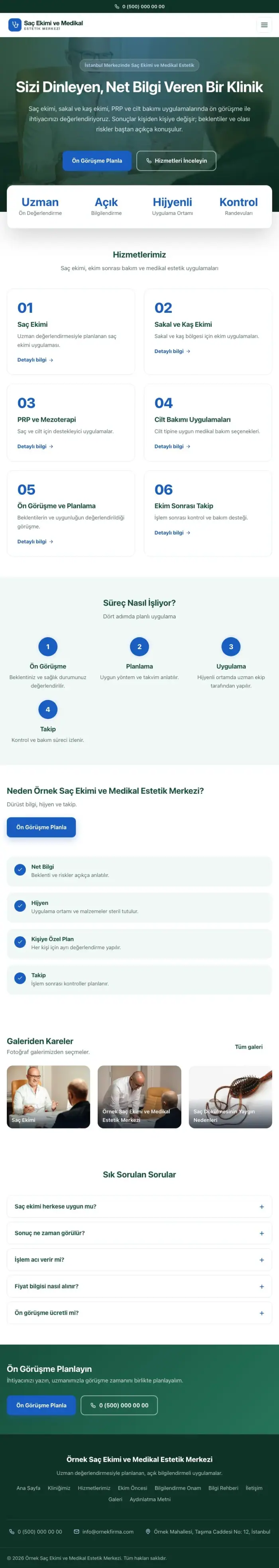 Merkez Petrol Mavi – Saç Ekimi ve Medikal Estetik Web Sitesi tablet görünümü