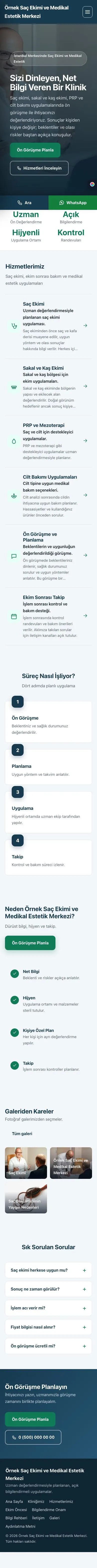 Sol Menü Mavi Turkuaz – Saç Ekimi ve Medikal Estetik Web Sitesi mobil görünümü