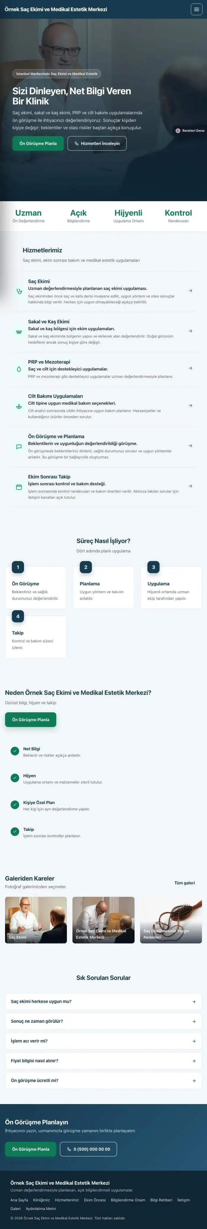 Sol Menü Mavi Turkuaz – Saç Ekimi ve Medikal Estetik Web Sitesi tablet görünümü