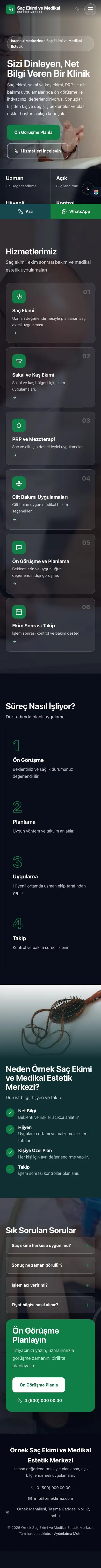 Tam Ekran Petrol Yeşil – Saç Ekimi ve Medikal Estetik Web Sitesi mobil görünümü