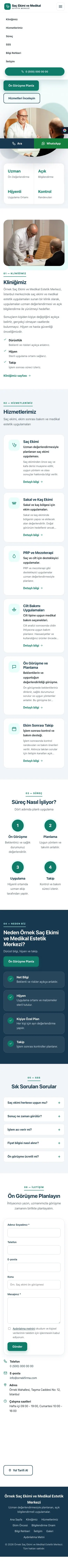 Tek Sayfa Mavi Turkuaz – Saç Ekimi ve Medikal Estetik Web Sitesi mobil görünümü
