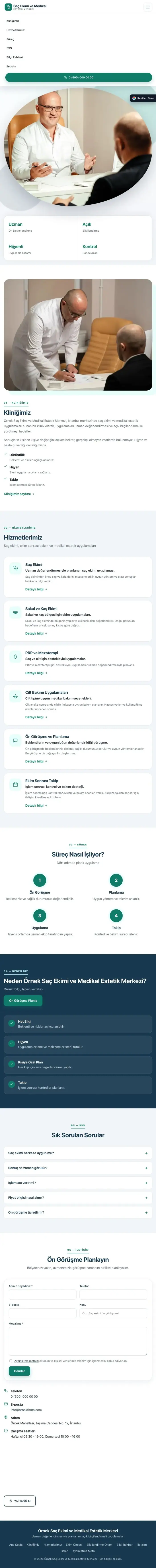 Tek Sayfa Mavi Turkuaz – Saç Ekimi ve Medikal Estetik Web Sitesi tablet görünümü