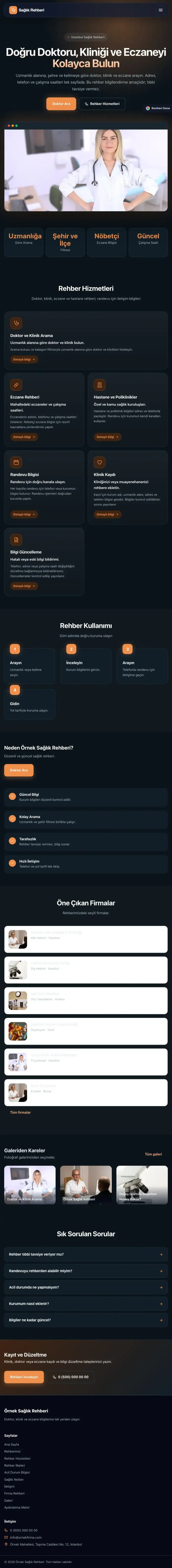 Koyu Modern Mavi Turuncu – Sağlık Rehberi Web Sitesi tablet görünümü