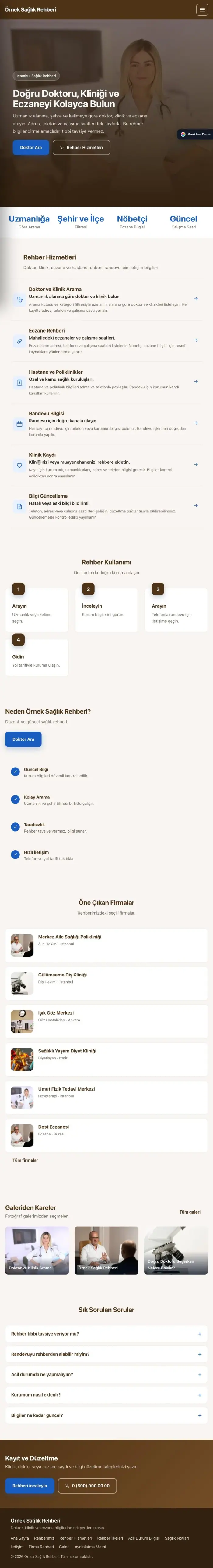 Sol Menü Kahve Mavi – Sağlık Rehberi Web Sitesi tablet görünümü