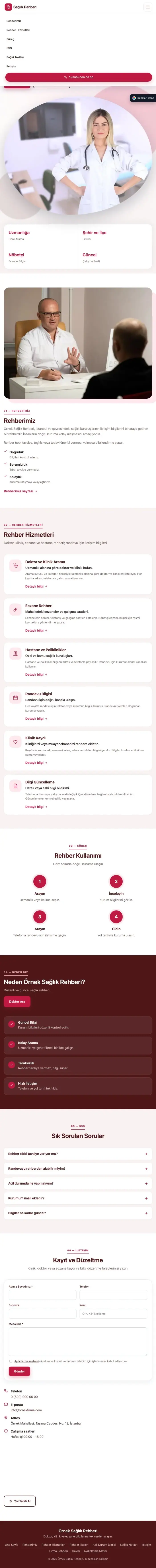 Tek Sayfa Bordo Kırmızı – Sağlık Rehberi Web Sitesi tablet görünümü