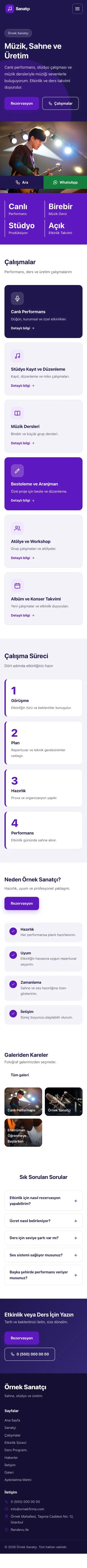 Blok Lacivert Mor – Sanatçı ve Müzisyen Web Sitesi mobil görünümü