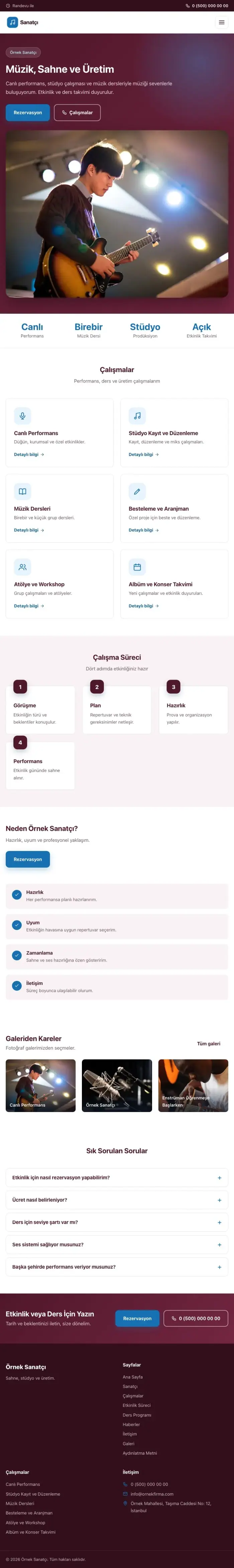 Klasik Bordo Mavi – Sanatçı ve Müzisyen Web Sitesi tablet görünümü