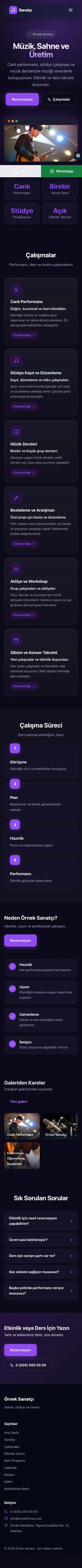 Koyu Modern Lacivert Mor – Sanatçı ve Müzisyen Web Sitesi mobil görünümü