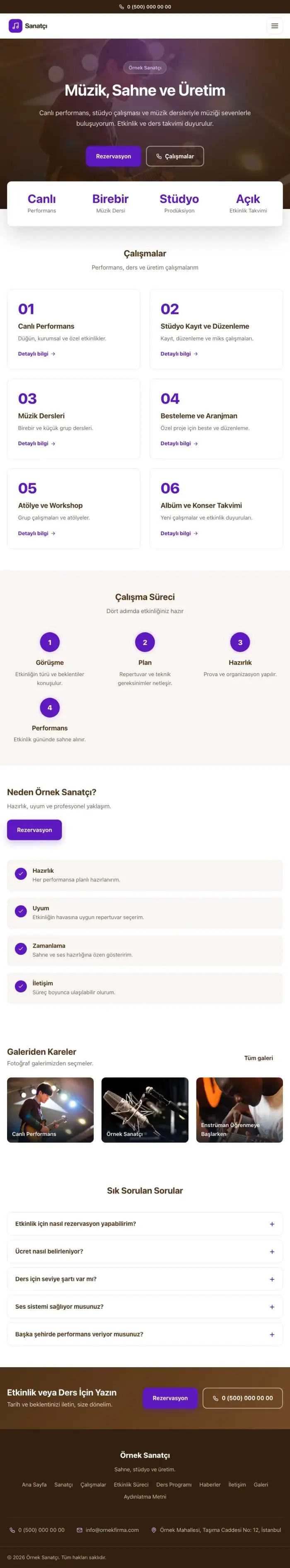 Merkez Kahve Mor – Sanatçı ve Müzisyen Web Sitesi tablet görünümü