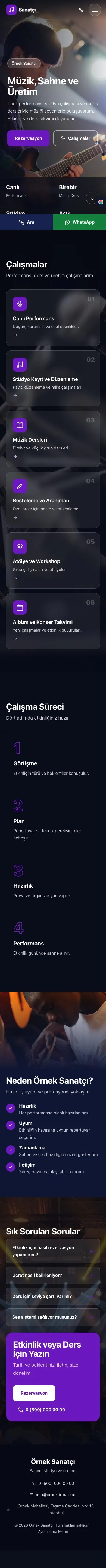 Tam Ekran Lacivert Mor – Sanatçı ve Müzisyen Web Sitesi mobil görünümü