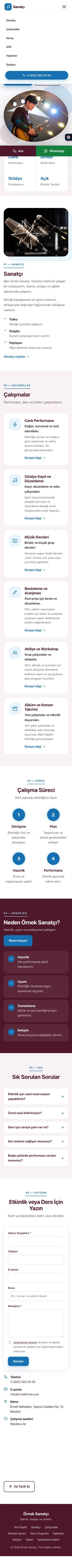 Tek Sayfa Bordo Mavi – Sanatçı ve Müzisyen Web Sitesi mobil görünümü