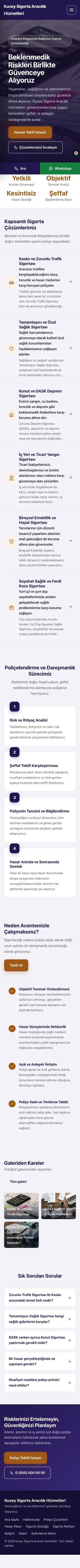 Sol Menü Lacivert Turuncu – Sigorta Acentesi Web Sitesi mobil görünümü